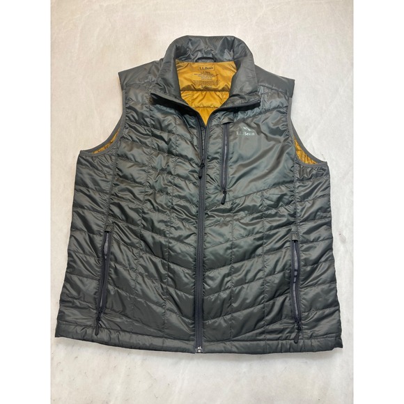 LLBean Mens Puffer Vest Gray Insulated Zip Up Outdoor Gilet Size L‎ REG
